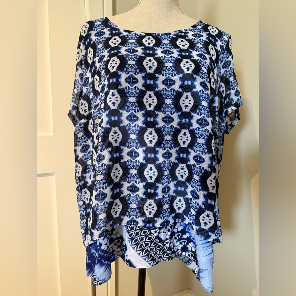 NWOT Dana Buchman Blue Printed Layered Blouse - XL